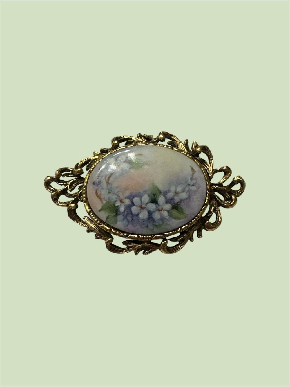 Floral Porcelain or ceramic Gold-Tone Brooch - Women's Jewelry